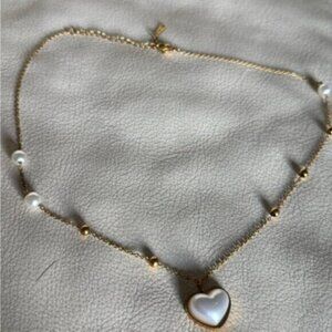 Gold Heart Pendant Necklace with Pearls